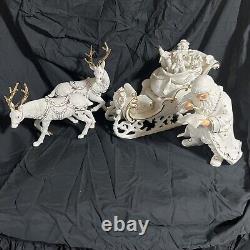 Grandeur Noel Porcelain Santa & Sleigh Set with 2 Reindeer 2001 Collectors Edition