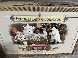 Grandeur Noel Porcelain Santa & Sleigh Set with 2 Reindeer 2001 Collectors Edition