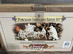 Grandeur Noel Porcelain Santa & Sleigh Set with 2 Reindeer 2001 Collectors Edition