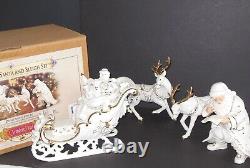 Grandeur Noel Porcelain Santa & Sleigh with Reindeer Set (2001) 4 Piece Orig Box