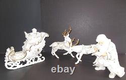 Grandeur Noel Porcelain Santa & Sleigh with Reindeer Set (2001) 4 Piece Orig Box
