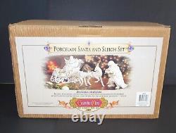 Grandeur Noel Porcelain Santa & Sleigh with Reindeer Set (2001) 4 Piece Orig Box
