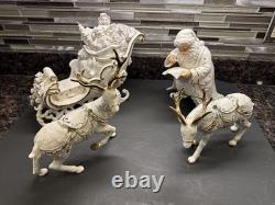 Grandeur Noel Porcelain Santa Sleigh with Reindeers Set 2001 Collectors Edition
