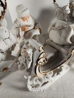 Grandeur Noel Porcelain Santa Sleigh with Reindeers Set 2001 Collectors Edition