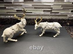 Grandeur Noel Porcelain Santa Sleigh with Reindeers Set 2001 Collectors Edition