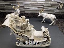 Grandeur Noel Porcelain Santa Sleigh with Reindeers Set 2001 Collectors Edition