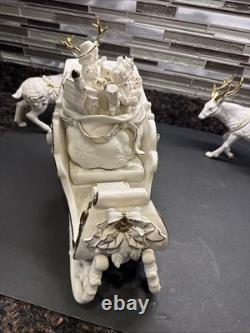 Grandeur Noel Porcelain Santa Sleigh with Reindeers Set 2001 Collectors Edition