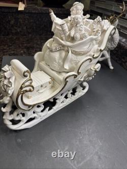 Grandeur Noel Porcelain Santa Sleigh with Reindeers Set 2001 Collectors Edition