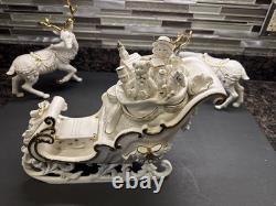 Grandeur Noel Porcelain Santa Sleigh with Reindeers Set 2001 Collectors Edition