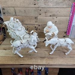 Grandeur Noel Porcelain Santa and Sleigh Set Box Reindeer 2001 Collectors READ