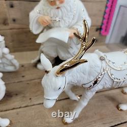 Grandeur Noel Porcelain Santa and Sleigh Set Box Reindeer 2001 Collectors READ