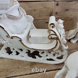 Grandeur Noel Porcelain Santa and Sleigh Set Box Reindeer 2001 Collectors READ