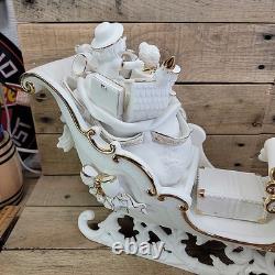 Grandeur Noel Porcelain Santa and Sleigh Set Box Reindeer 2001 Collectors READ