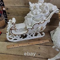 Grandeur Noel Porcelain Santa and Sleigh Set Box Reindeer 2001 Collectors READ