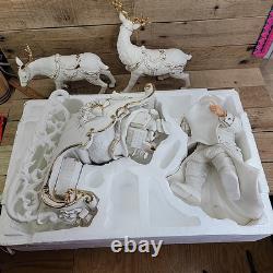 Grandeur Noel Porcelain Santa and Sleigh Set Box Reindeer 2001 Collectors READ