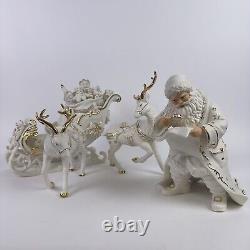 Grandeur Noel Porcelain Santa and Sleigh Set Reindeer Collectors Edition 2001