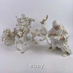 Grandeur Noel Porcelain Santa and Sleigh Set Reindeer Collectors Edition 2001
