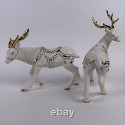 Grandeur Noel Porcelain Santa and Sleigh Set Reindeer Collectors Edition 2001