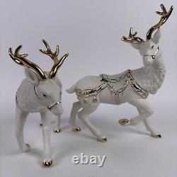 Grandeur Noel Porcelain Santa and Sleigh Set Reindeer Collectors Edition 2001