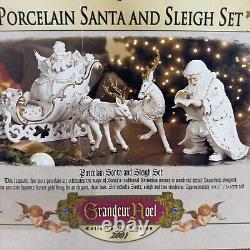 Grandeur Noel Porcelain Santa and Sleigh Set Reindeer Collectors Edition 2001