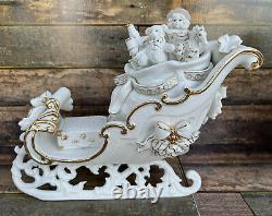 Grandeur Noel Porcelain Santa and Sleigh Set withReindeer 2001 Collector's Edition