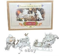 Grandeur Noel Porcelain Santa and Sleigh Set with Reindeer 2001 Collectors Edition