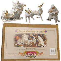 Grandeur Noel Porcelain Santa and Sleigh Set with Reindeer 2001 Collectors Edition