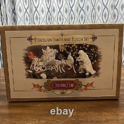 Grandeur Noel Porcelain Santa and Sleigh Set with Reindeer 2001 Collectors Edition