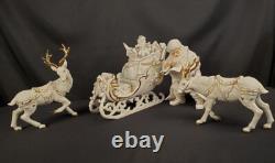 Grandeur Noel Porcelain Santa and Sleigh Set with Reindeer 2001 Collectors Edition