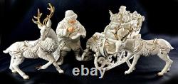 Grandeur Noel Porcelain Santa and Sleigh Set with Reindeer 2001 Collectors Edition