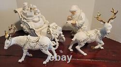 Grandeur Noel Porcelain Santa and Sleigh Set with Reindeer 2001 Collectors Edition