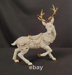 Grandeur Noel Porcelain Santa and Sleigh Set with Reindeer 2001 Collectors Edition