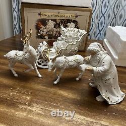 Grandeur Noel Porcelain Santa and Sleigh Set with Reindeer 2001 Collectors Edition