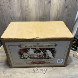 Grandeur Noel Porcelain Santa and Sleigh Set with Reindeer 2001 Collectors Edition