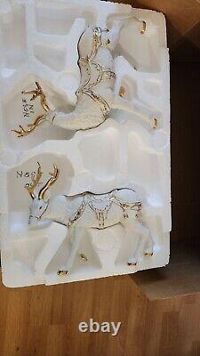 Grandeur Noel Porcelain Santa and Sleigh Set with Reindeer 2001 Collectors Edition
