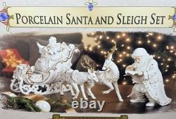 Grandeur Noel Porcelain Santa and Sleigh Set with Reindeer 2001 Collectors Edition