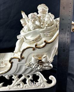 Grandeur Noel Porcelain Santa and Sleigh Set with Reindeer 2001 Collectors Edition