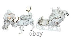 Grandeur Noel Porcelain Santa and Sleigh Set with Reindeer 2001 Collectors Edition