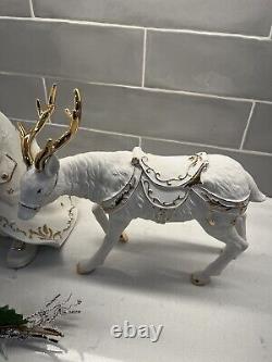 Grandeur Noel Porcelain Santa and Sleigh Set with Reindeer 2001 Collectors Edition