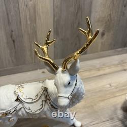 Grandeur Noel Porcelain Santa and Sleigh Set with Reindeer 2001 Collectors Edition
