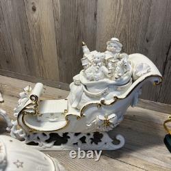 Grandeur Noel Porcelain Santa and Sleigh Set with Reindeer 2001 Collectors Edition