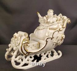 Grandeur Noel Porcelain Santa and Sleigh Set with Reindeer 2001 Collectors Edition