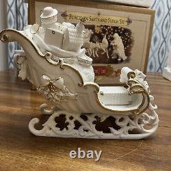 Grandeur Noel Porcelain Santa and Sleigh Set with Reindeer 2001 Collectors Edition