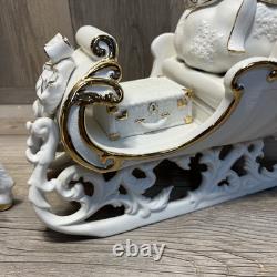Grandeur Noel Porcelain Santa and Sleigh Set with Reindeer 2001 Collectors Edition