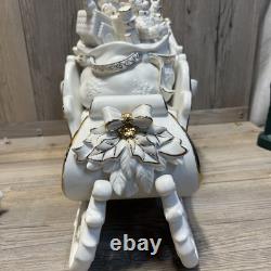 Grandeur Noel Porcelain Santa and Sleigh Set with Reindeer 2001 Collectors Edition