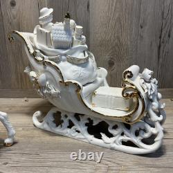 Grandeur Noel Porcelain Santa and Sleigh Set with Reindeer 2001 Collectors Edition