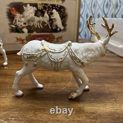 Grandeur Noel Porcelain Santa and Sleigh Set with Reindeer 2001 Collectors Edition