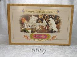 Grandeur Noel Porcelain Santa and Sleigh Set with Reindeer 2001 Pristine