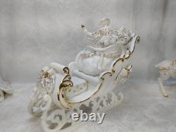 Grandeur Noel Porcelain Santa and Sleigh Set with Reindeer 2001 Pristine