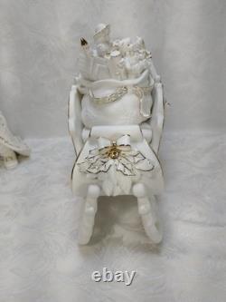 Grandeur Noel Porcelain Santa and Sleigh Set with Reindeer 2001 Pristine
